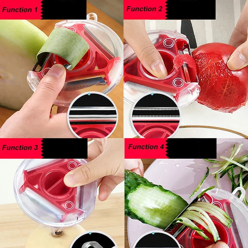 Stainless Steel 3-in-1 Multifunctional Vegetable Fruits Peeler Shredder Kitchen Tool Red/Blue Modern Simplicity Design Clickngo24