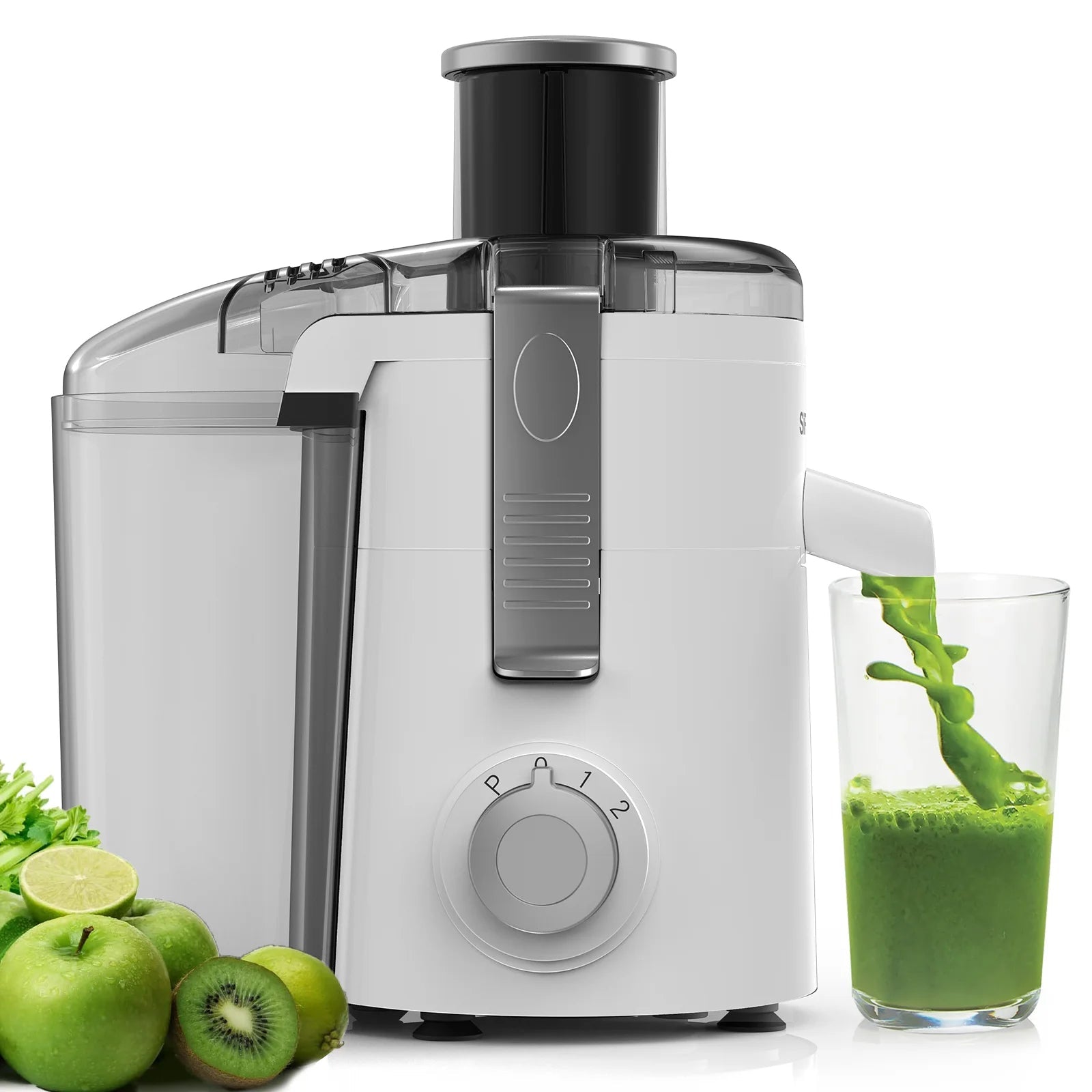 Centrifugal Juice Extractor Compact 3-Speed Fruit & Vegetable Juicer Easy-Clean User-Friendly White Stainless Steel Blade Clickngo24