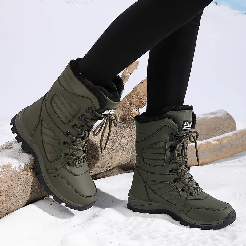 Winter Women's High-Top Waterproof Snow Boots Ankle Warm Hiking Shoes Cotton Lined Thick Sole Outdoor Sneakers for Cold Weather Clickngo24