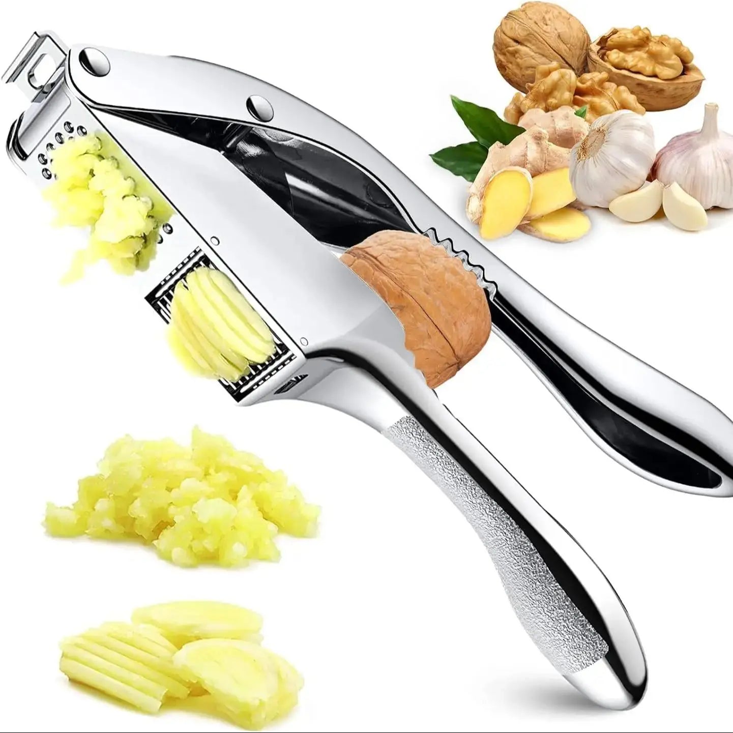 Stainless Steel Garlic Crusher 2-in-1 Minced Garlic & Slices Kitchen Tool Easy to Clean High Quality Extrusion Device for Cooking Clickngo24