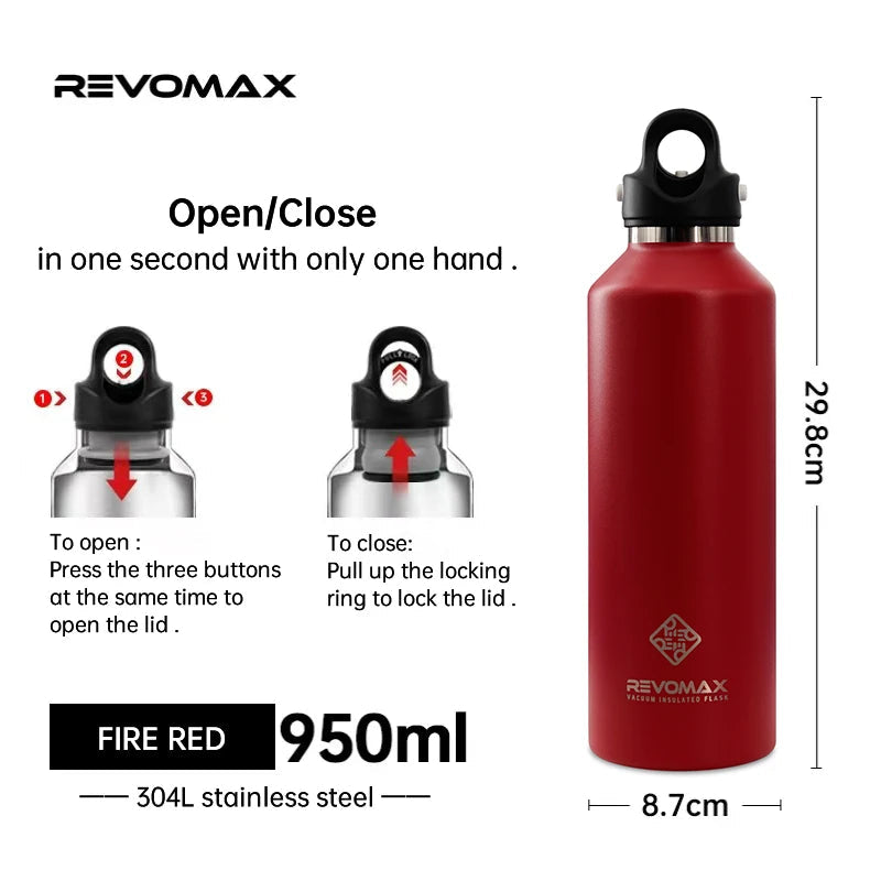 RevoMax Insulated Stainless Steel Water Bottle Double Wall Vacuum Flask - Keeps Hot And Cold - Eco-Friendly Thermos in 350/500/750/1000ml Sizes Clickngo24