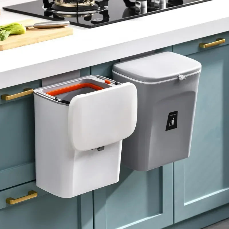 7L 9L Wall Mounted Storage Bin with Lid for Kitchen and Bathroom Waste Bin for Garbage Clickngo24