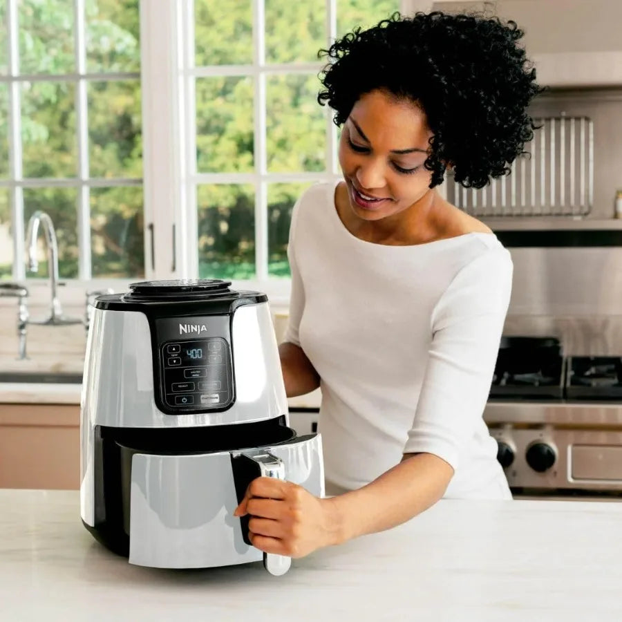Ninja Air Fryer 4-Quart Ceramic-Coated 75% Less Fat White Multi-Function Fast Cooking Reheat Dehydrate Dishwasher-Safe Clickngo24