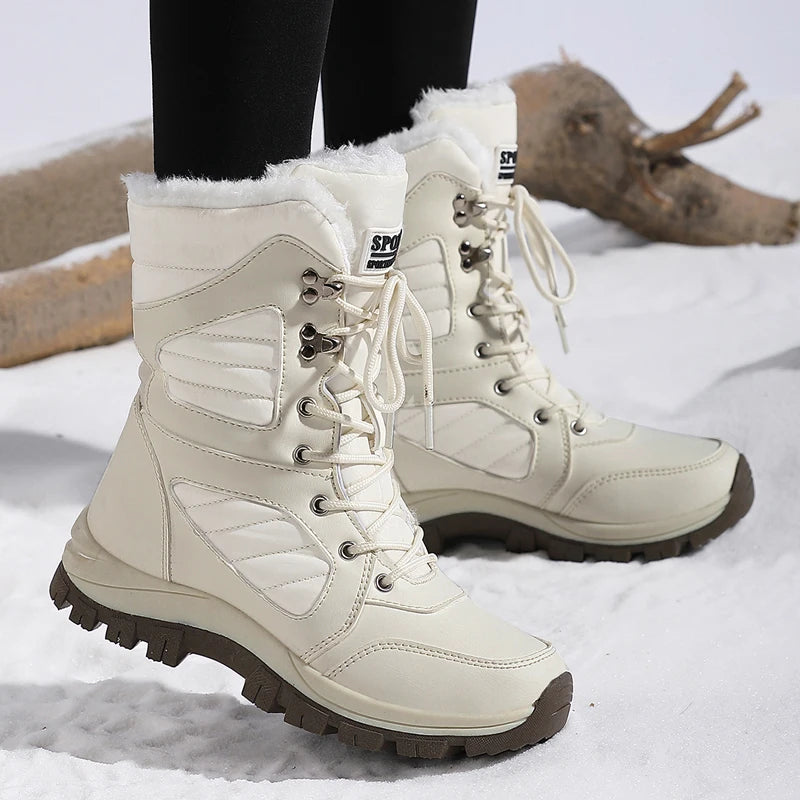 Winter Women's High-Top Waterproof Snow Boots Ankle Warm Hiking Shoes Cotton Lined Thick Sole Outdoor Sneakers for Cold Weather Clickngo24