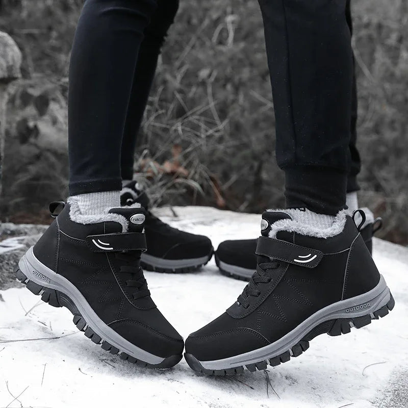 Men's Waterproof Winter Boots Warm Suede Casual Snow Plush Lined Walking Shoes True to Size Ankle Height Rubber Outsole Clickngo24