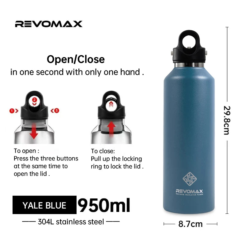 RevoMax Insulated Stainless Steel Water Bottle Double Wall Vacuum Flask - Keeps Hot And Cold - Eco-Friendly Thermos in 350/500/750/1000ml Sizes Clickngo24