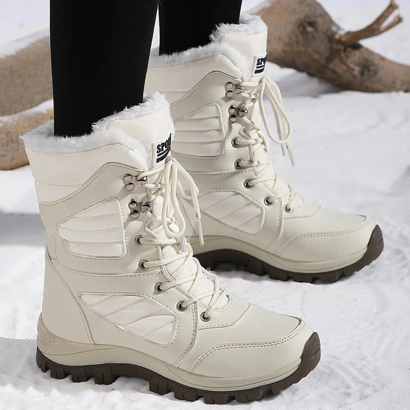 Winter Women's High-Top Waterproof Snow Boots Ankle Warm Hiking Shoes Cotton Lined Thick Sole Outdoor Sneakers for Cold Weather Clickngo24