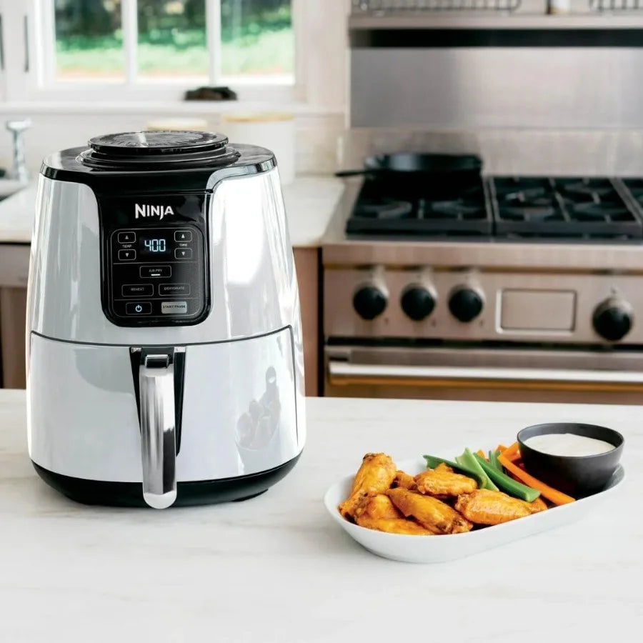 Ninja Air Fryer 4-Quart Ceramic-Coated 75% Less Fat White Multi-Function Fast Cooking Reheat Dehydrate Dishwasher-Safe Clickngo24