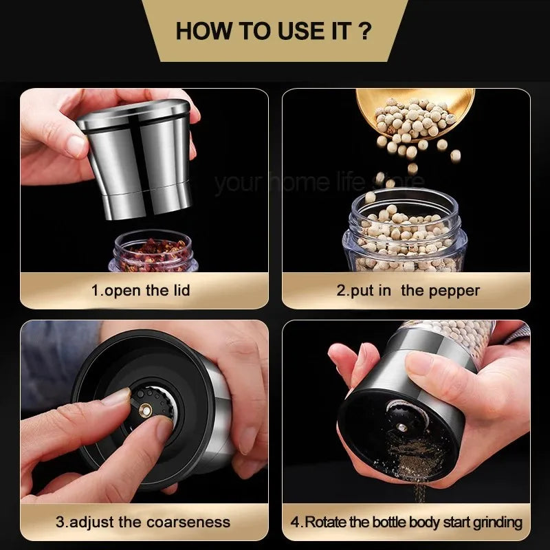 Stainless Steel Double-head Pepper Grinder Two-in-one Manual Kitchen Gadgets for Sea Salt Spice Grinding Clickngo24