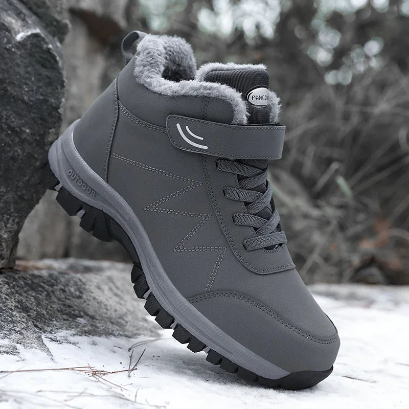 Men's Waterproof Winter Boots Warm Suede Casual Snow Plush Lined Walking Shoes True to Size Ankle Height Rubber Outsole Clickngo24