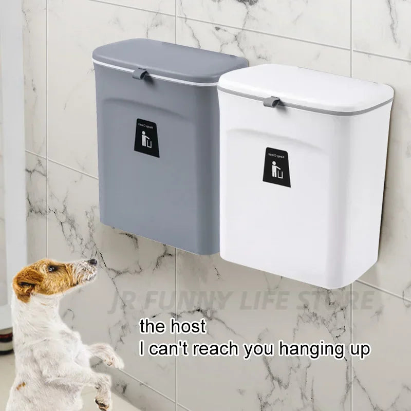 7L 9L Wall Mounted Storage Bin with Lid for Kitchen and Bathroom Waste Bin for Garbage Clickngo24