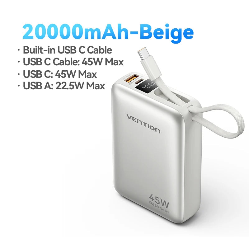 Vention CCC 45W 20000mAh Fast Charging Power Bank Portable Charger for iPhone pro Max Samsung Galaxy with Dual Quick Charge Clickngo24