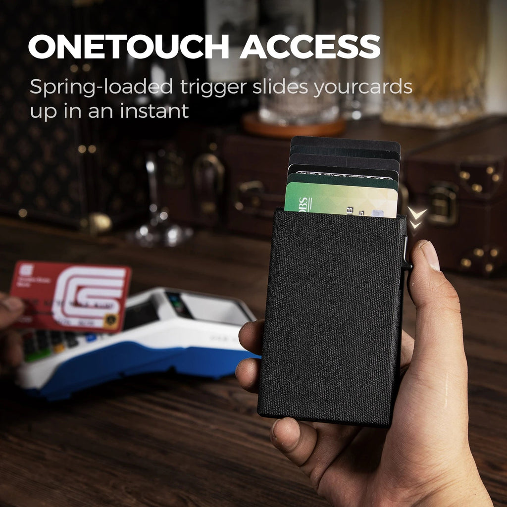 Minimalist Slim Cardholder for Men Premium Fabric Wallet with Card Ejector RFID Blocking Front Pocket Stylish Business Design Clickngo24