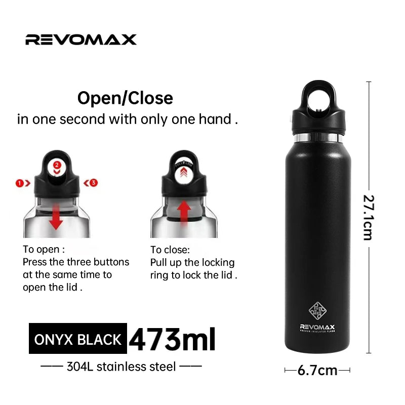 RevoMax Insulated Stainless Steel Water Bottle Double Wall Vacuum Flask - Keeps Hot And Cold - Eco-Friendly Thermos in 350/500/750/1000ml Sizes Clickngo24