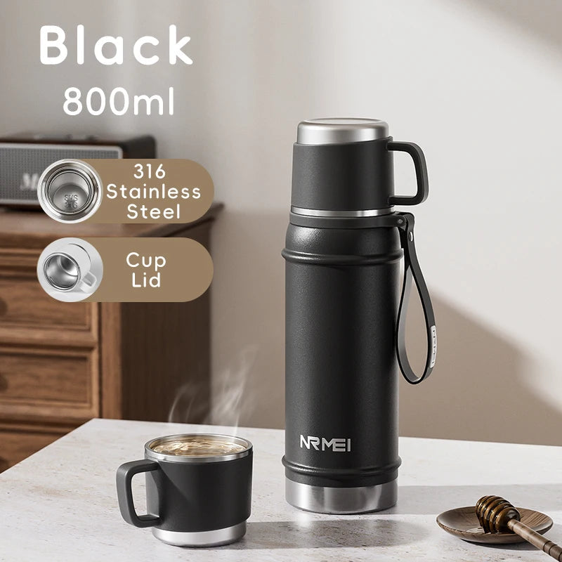 Stainless Steel Thermos Bottle with Tea Filter, Large Capacity Insulated Water Bottle,Color White Thermo Flasks Keep Hot for 12H Clickngo24