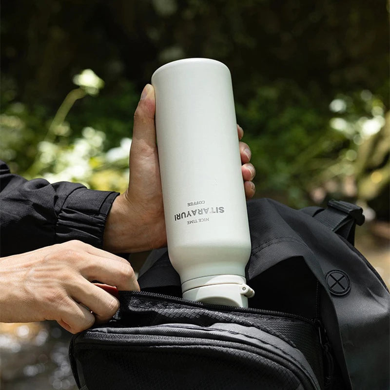 600ML Stainless Steel Vacuum Tumbler Insulated Water Bottle for Outdoor Camping Sports One Hand Open Cover Thermos Cup Eco-Friendly Clickngo24