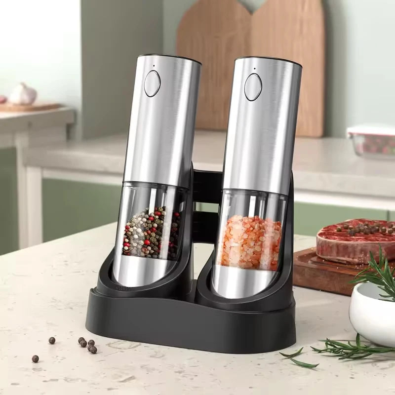 Electric Automatic Salt & Pepper Grinder 1/2 Pcs with Adjustable Spice Mill Storage Bins Kitchen Grinding Tool Clickngo24