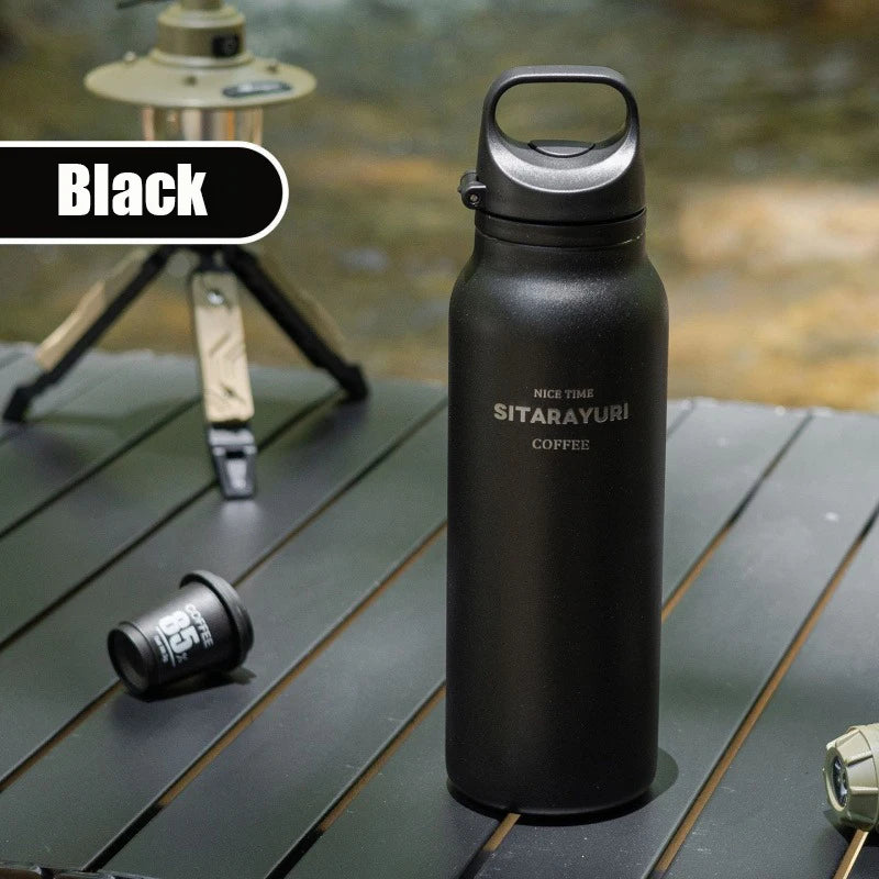 600ML Stainless Steel Vacuum Tumbler Insulated Water Bottle for Outdoor Camping Sports One Hand Open Cover Thermos Cup Eco-Friendly Clickngo24