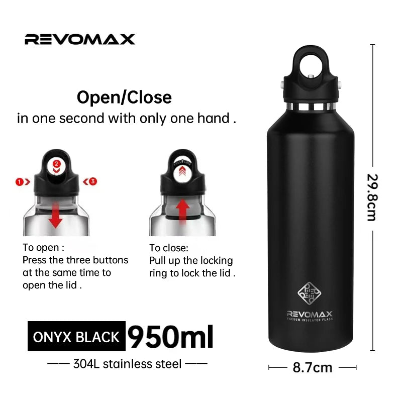 RevoMax Insulated Stainless Steel Water Bottle Double Wall Vacuum Flask - Keeps Hot And Cold - Eco-Friendly Thermos in 350/500/750/1000ml Sizes Clickngo24