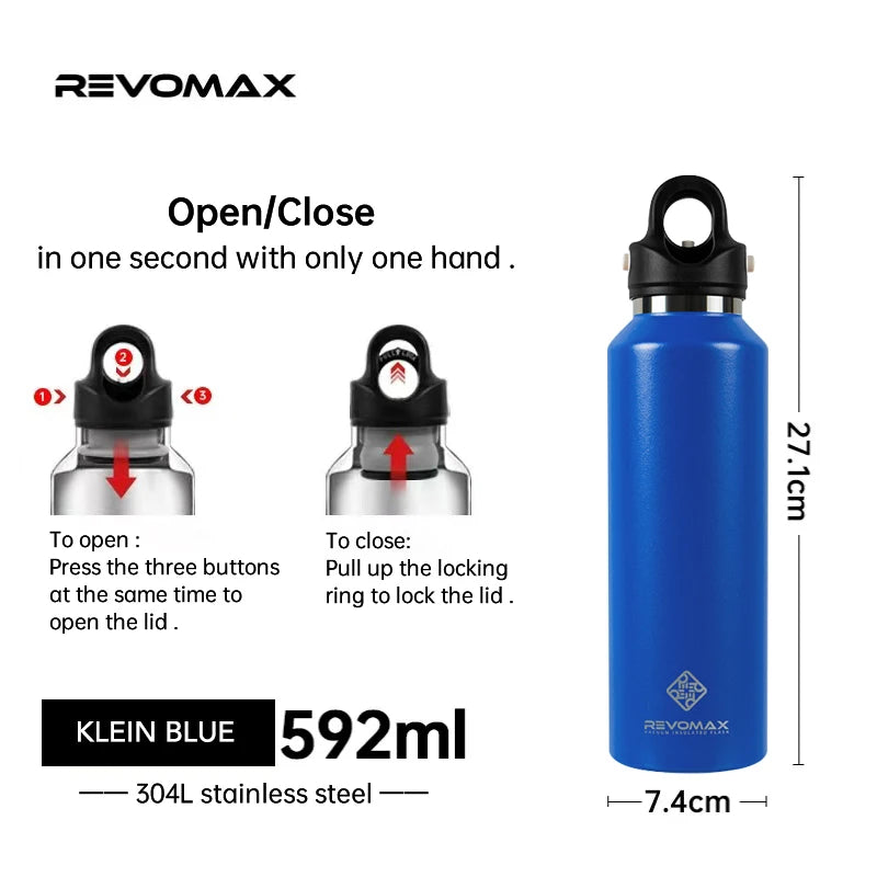 RevoMax Large Capacity Stainless Steel Thermos Portable Vacuum Flask Insulated Tumbler Twist-Free/No-Screw Thermo Bottle for Tra Clickngo24