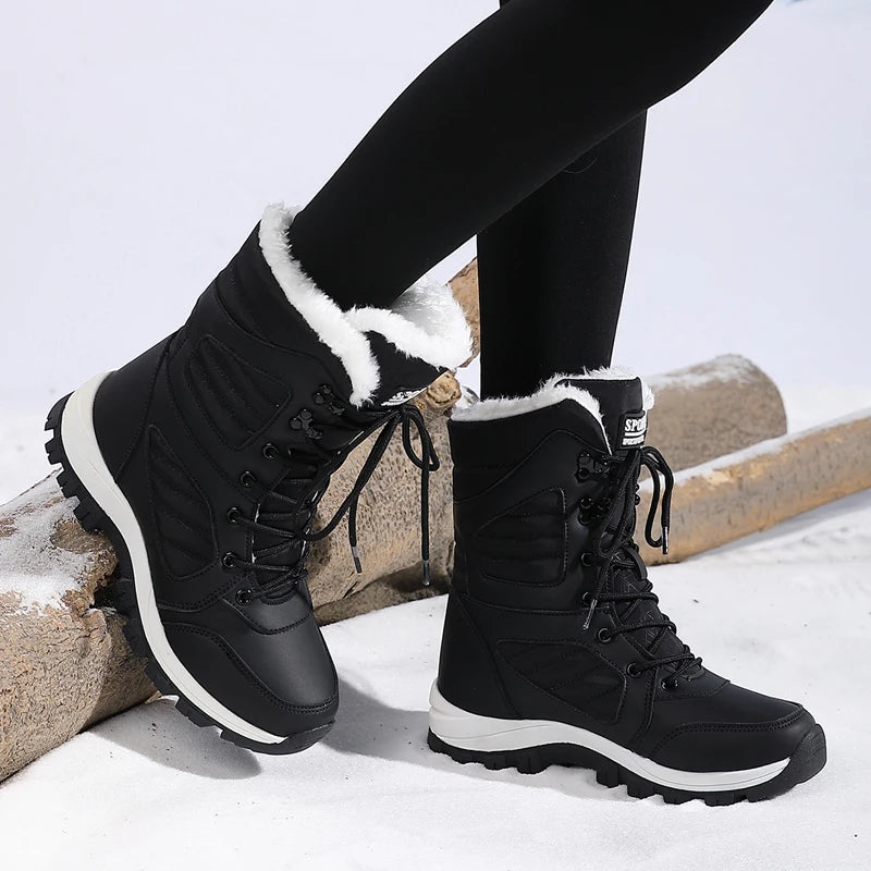 Winter Women's High-Top Waterproof Snow Boots Ankle Warm Hiking Shoes Cotton Lined Thick Sole Outdoor Sneakers for Cold Weather Clickngo24