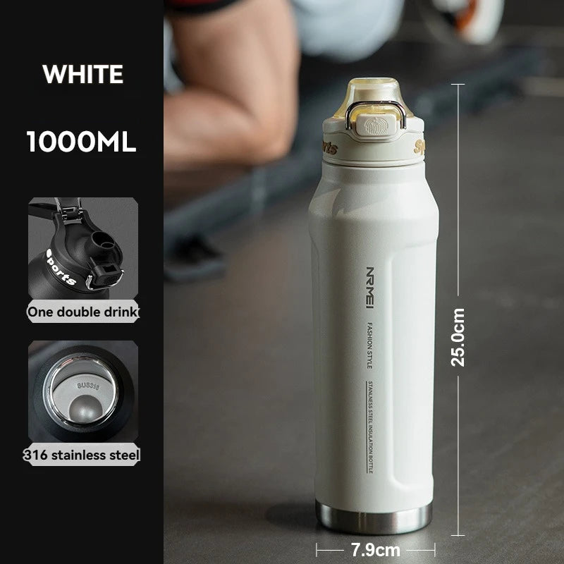 1L Stainless Steel Vacuum Flask Thermos Water Bottle with Straw Eco-Friendly Insulated Beverage Container for Gym Sport - Keeps Cold & Hot Clickngo24