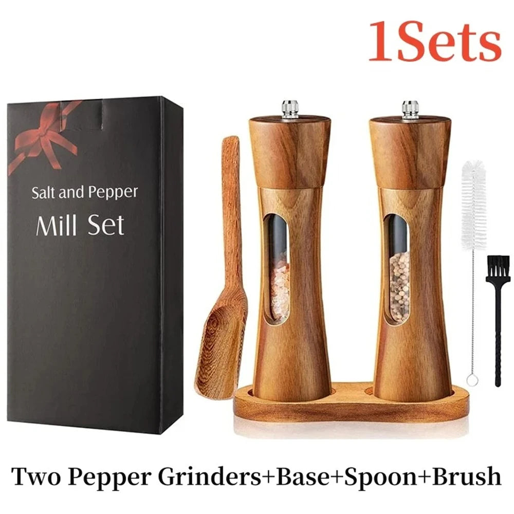 1/2PCS Wooden Pepper Grinder Salt Mill Adjustable Spice Grinding Kitchen Cooking Tool