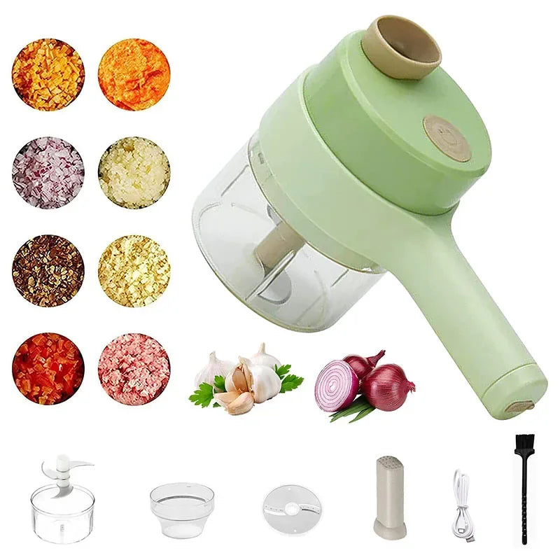 Compact 4-in-1 Electric Vegetable Cutter Set Handheld Garlic Mud Masher Chopper for Chili Onion Ginger Meat Mini Food Processor Clickngo24