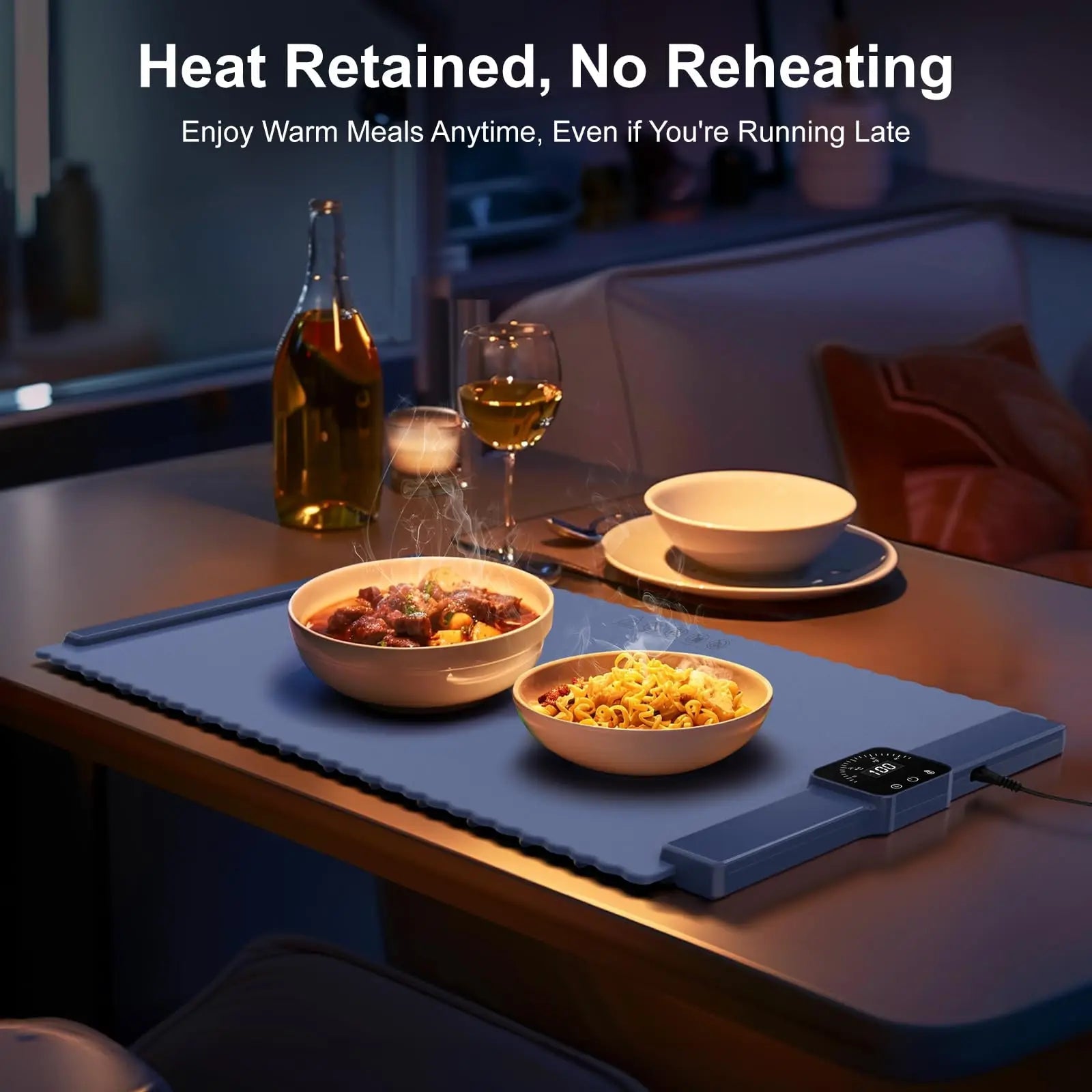 Portable Food Warming Mat with Auto-Off Timer and 5 Temperature Settings Quick Heating Pad for Cookware Parts Clickngo24