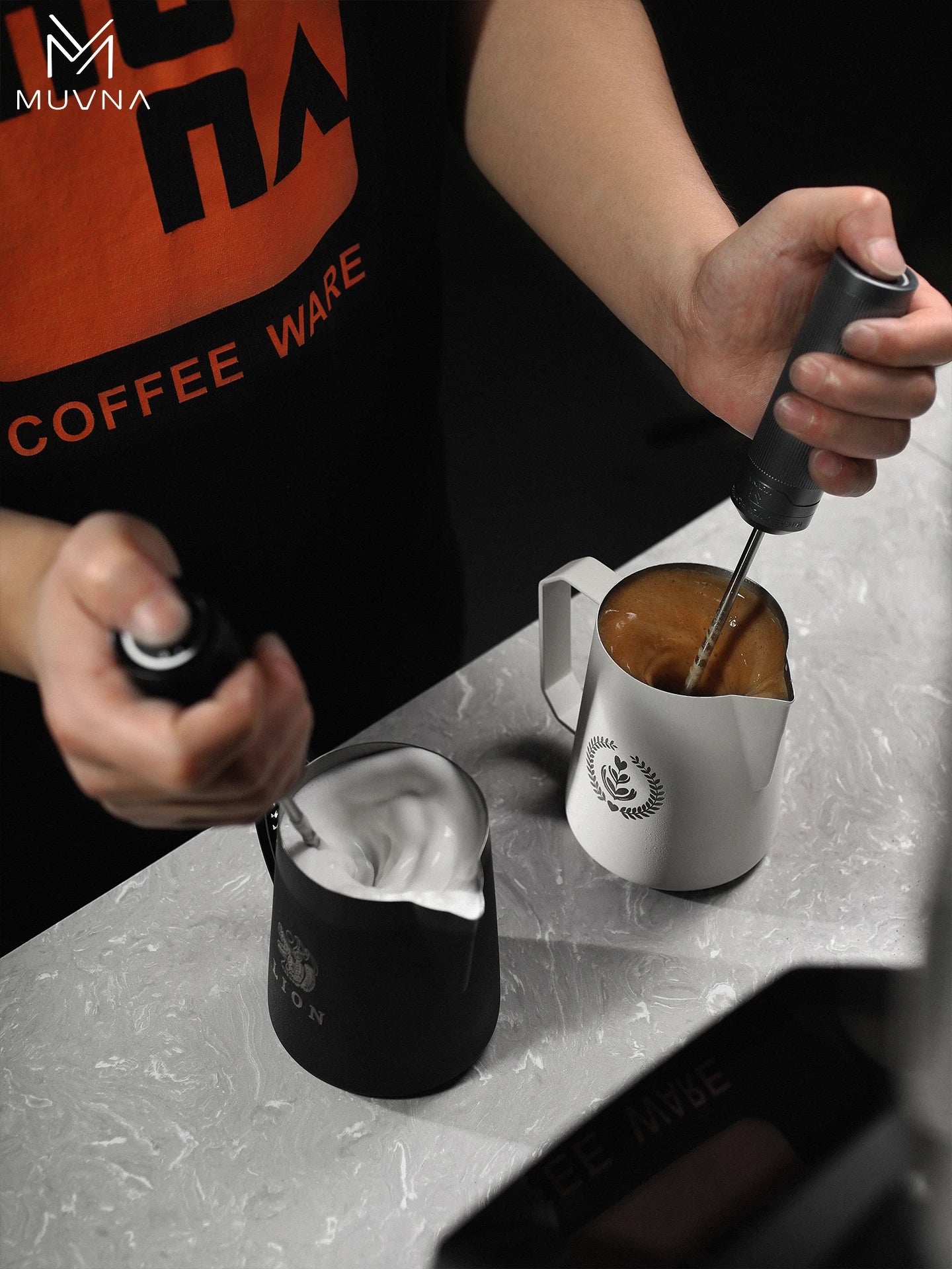 Wireless Electric Milk Frother Stick Portable Latte Art Accessories Grey/Black Aluminum Alloy with 3-Level Adjustment for Barista