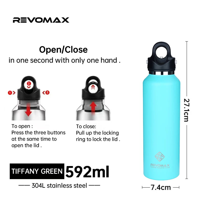 RevoMax Insulated Stainless Steel Water Bottle Double Wall Vacuum Flask - Keeps Hot And Cold - Eco-Friendly Thermos in 350/500/750/1000ml Sizes Clickngo24
