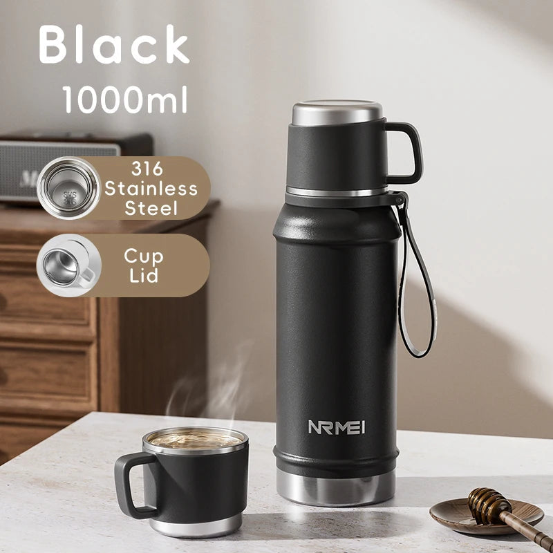 Stainless Steel Thermos Bottle with Tea Filter, Large Capacity Insulated Water Bottle,Color White Thermo Flasks Keep Hot for 12H Clickngo24