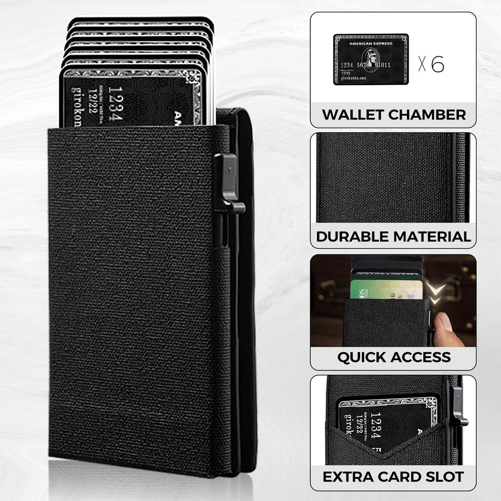 Minimalist Slim Cardholder for Men Premium Fabric Wallet with Card Ejector RFID Blocking Front Pocket Stylish Business Design Clickngo24
