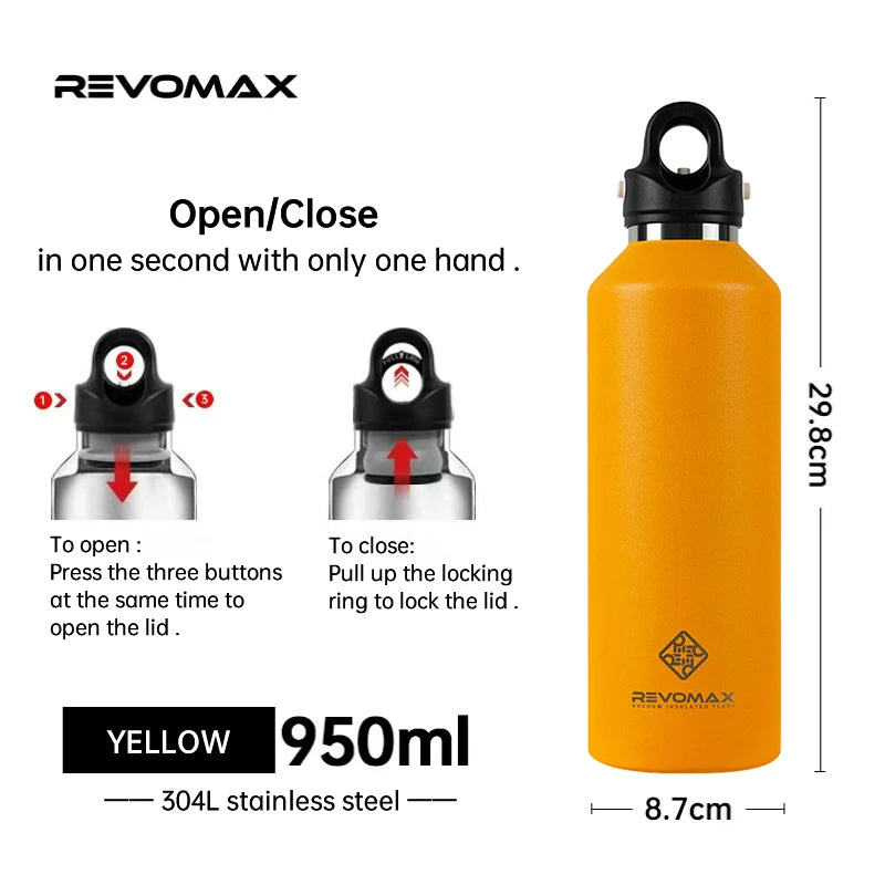 RevoMax Insulated Stainless Steel Water Bottle Double Wall Vacuum Flask - Keeps Hot And Cold - Eco-Friendly Thermos in 350/500/750/1000ml Sizes Clickngo24