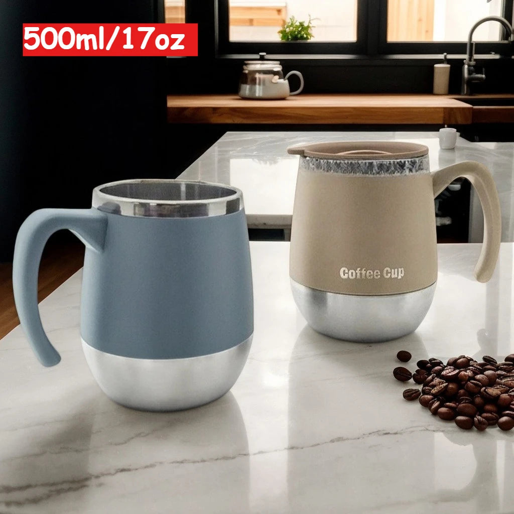 500ml Stainless Steel Vacuum Insulated Mug with Spill-Proof Lid And Handle Dual-Layer Thermal Coffee Cup for Hot & Cold Beverages Clickngo24