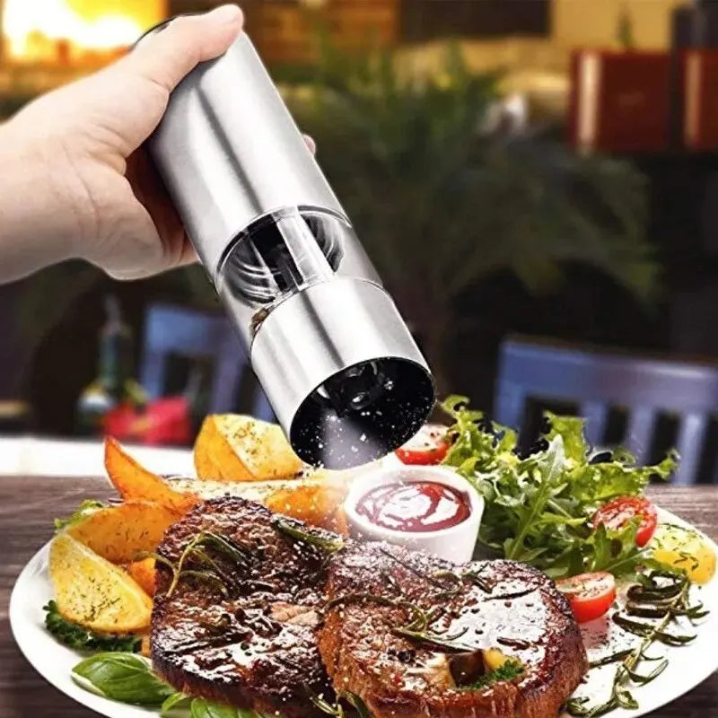 Stainless Steel Electric Pepper Grinder Kitchen Barbecue Seasoning Tool for Spices and Sea Salt Coarser Adjustment Clickngo24