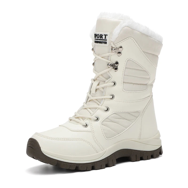 Winter Women's High-Top Waterproof Snow Boots Ankle Warm Hiking Shoes Cotton Lined Thick Sole Outdoor Sneakers for Cold Weather Clickngo24