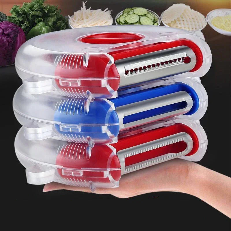 Stainless Steel 3-in-1 Multifunctional Vegetable Fruits Peeler Shredder Kitchen Tool Red/Blue Modern Simplicity Design Clickngo24