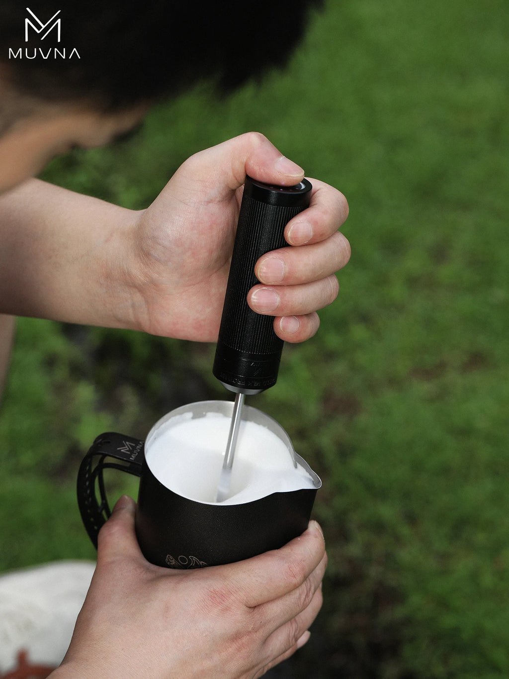 Wireless Electric Milk Frother Stick Portable Latte Art Accessories Grey/Black Aluminum Alloy with 3-Level Adjustment for Barista