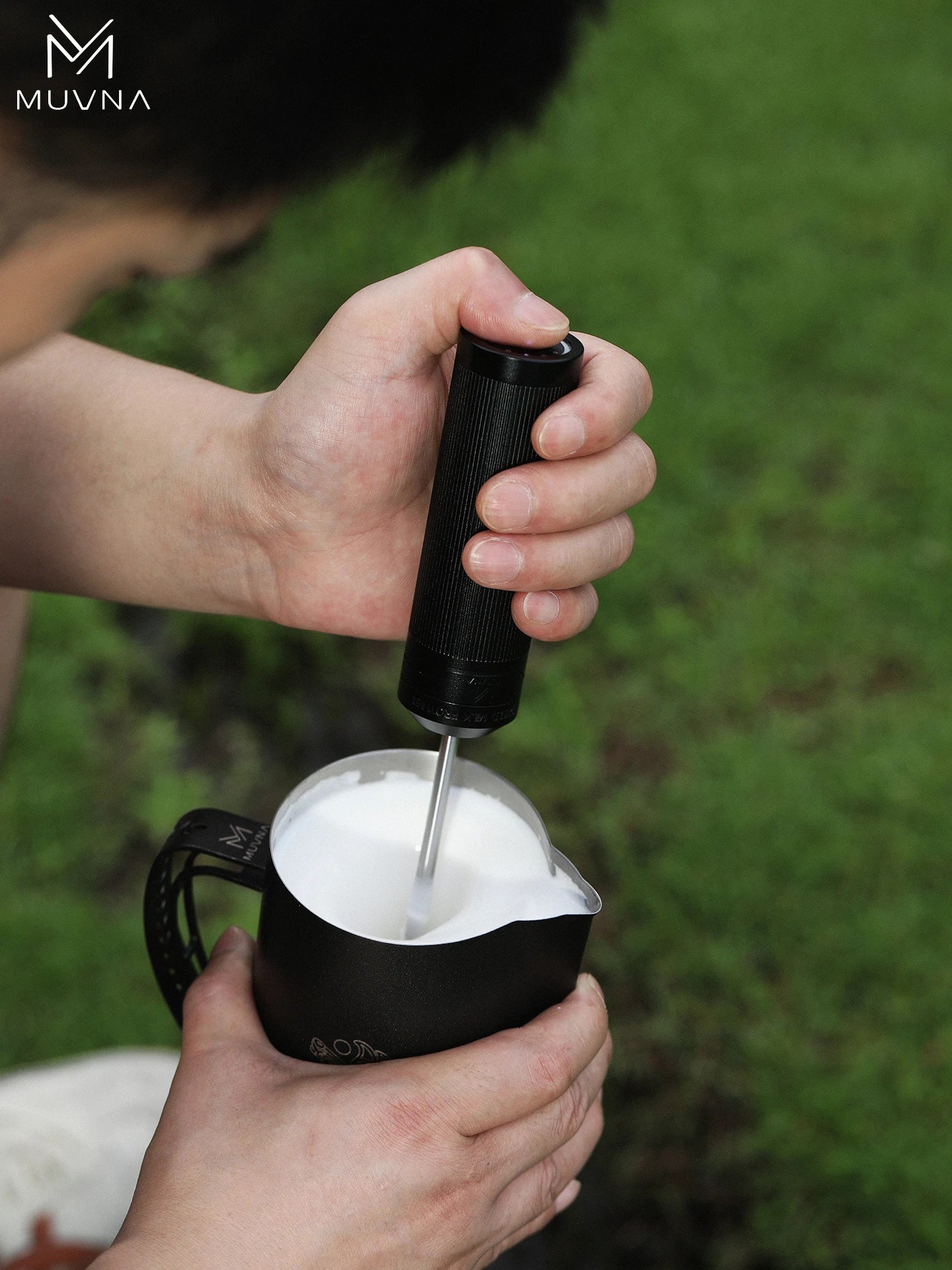 Wireless Electric Milk Frother Stick Portable Latte Art Accessories Grey/Black Aluminum Alloy with 3-Level Adjustment for Barista