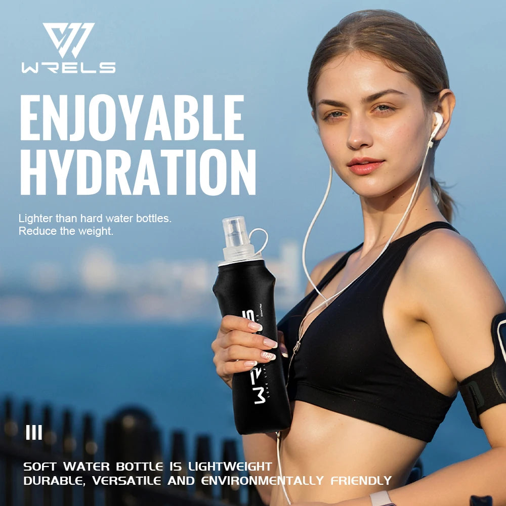WRELS Portable TPU Soft Water Bottle BPA Free Folding Soft Flasks For Outdoor Sports Marathon Running Hydration Camping Hiking Clickngo24