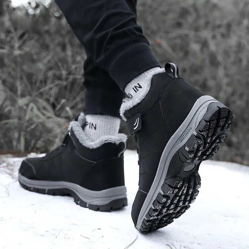 Men's Waterproof Winter Boots Warm Suede Casual Snow Plush Lined Walking Shoes True to Size Ankle Height Rubber Outsole Clickngo24