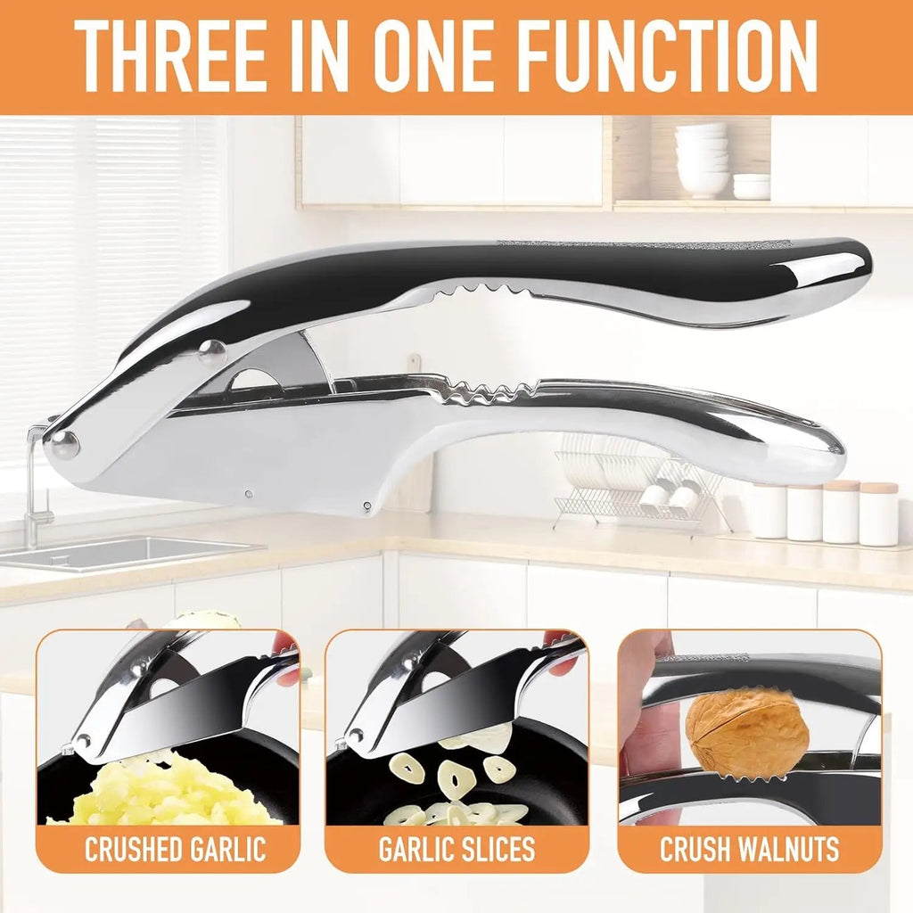 Stainless Steel Garlic Crusher 2-in-1 Minced Garlic & Slices Kitchen Tool Easy to Clean High Quality Extrusion Device for Cooking Clickngo24