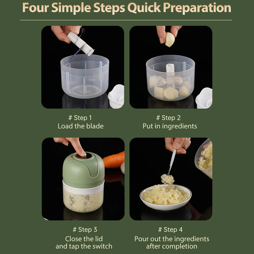 Mini Electric Food Garlic Masher Vegetable Chopper USB Charging Blender for Kitchen Tools for Chili Meat Ginger Clickngo24