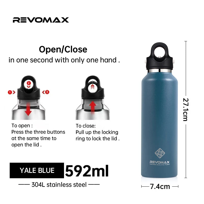 RevoMax Insulated Stainless Steel Water Bottle Double Wall Vacuum Flask - Keeps Hot And Cold - Eco-Friendly Thermos in 350/500/750/1000ml Sizes Clickngo24