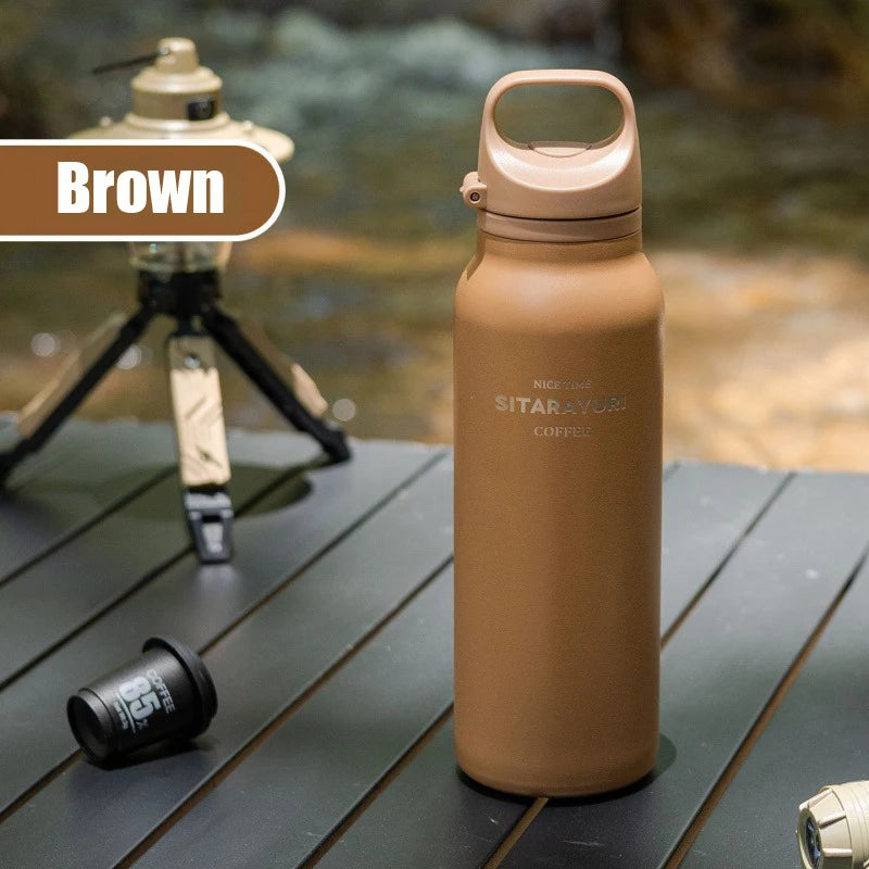 600ML Stainless Steel Vacuum Tumbler Insulated Water Bottle for Outdoor Camping Sports One Hand Open Cover Thermos Cup Eco-Friendly Clickngo24
