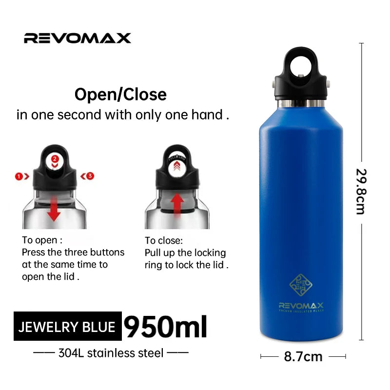 RevoMax Insulated Stainless Steel Water Bottle Double Wall Vacuum Flask - Keeps Hot And Cold - Eco-Friendly Thermos in 350/500/750/1000ml Sizes Clickngo24