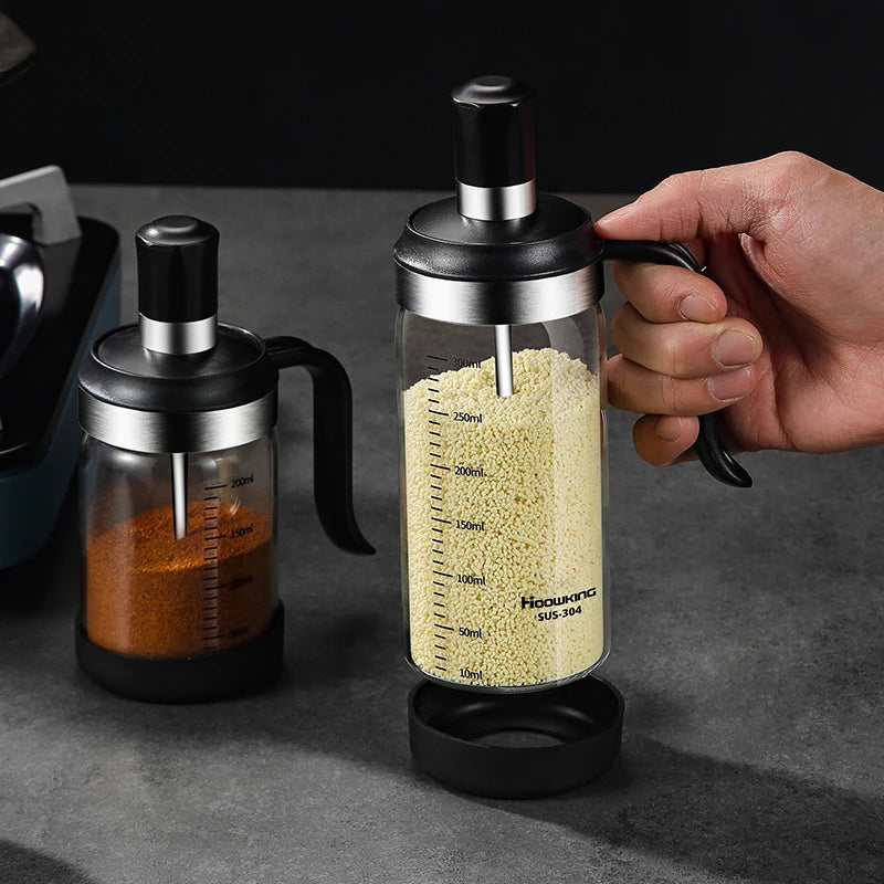 1pc Glass Transparent Spice Seasoning Bottle with Spoon Eco-Friendly Kitchen Supplies Sugar Salt And Pepper Container Clickngo24