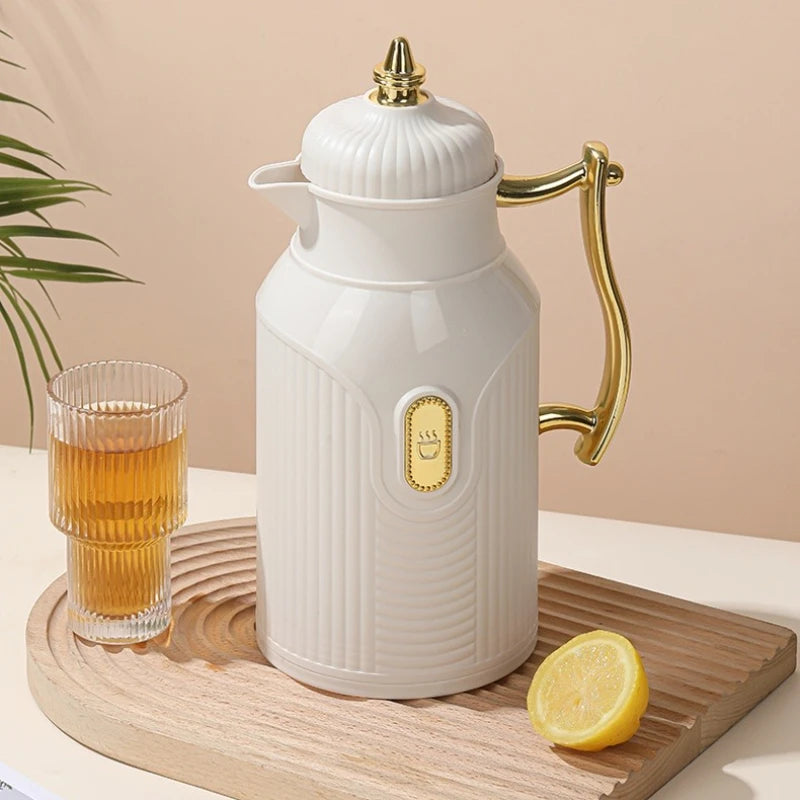 Arabian Style Thermos Flask 1000ml Press-Type Glass Inner Liner Hot Water Bottle Eco-Friendly Insulated Water Bottle for Adults