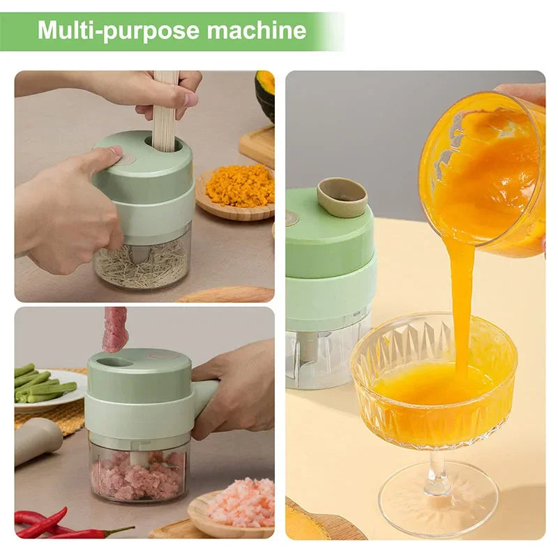 Compact 4-in-1 Electric Vegetable Cutter Set Handheld Garlic Mud Masher Chopper for Chili Onion Ginger Meat Mini Food Processor Clickngo24